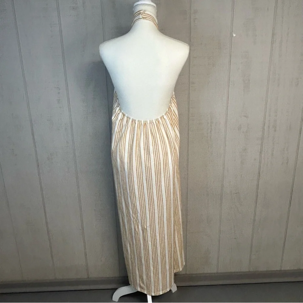 Zara Halter Maxi Dress Womens Size M Cotton Blend Striped NWT Minimalist Coastal
